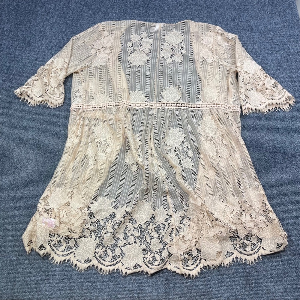 No Boundaries Boho Sheer Lace Eyelash Trim Beige Cardigan Kimono